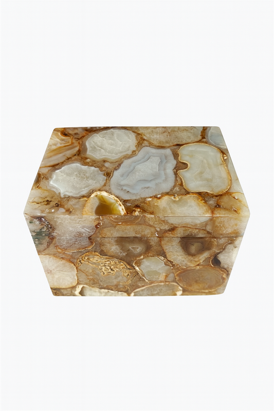 Handcrafted golden agate casket with polished crystalline patterns jewellery box – The Meem Store
