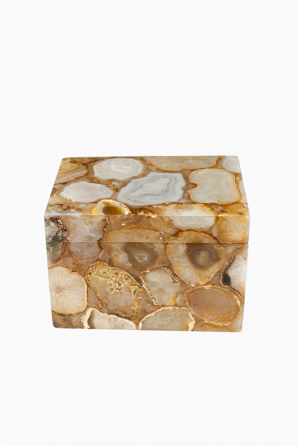 Handcrafted golden agate casket with polished crystalline patterns – The Meem Store