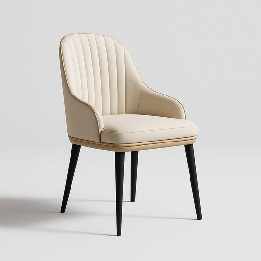 Lunair dining chair in beige fabric with dark walnut legs – The Meem Store