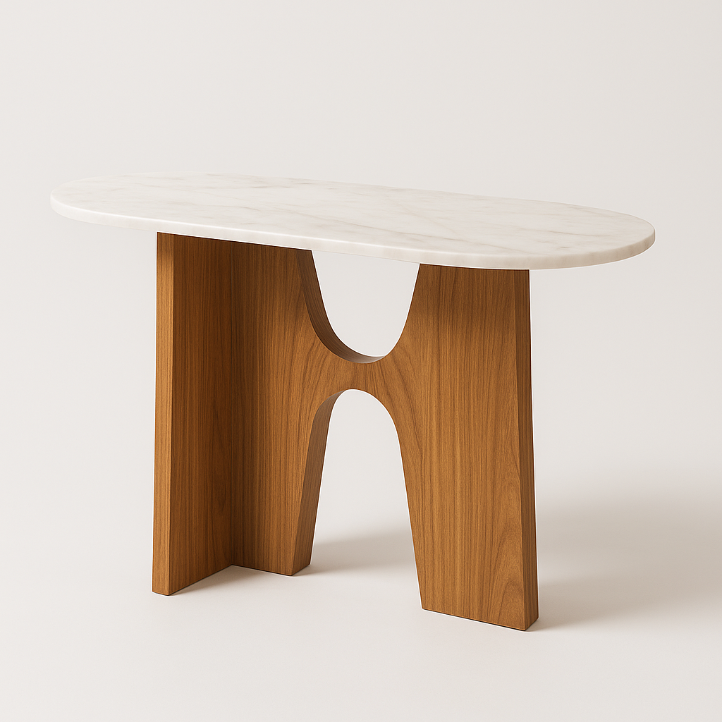 Lunara Console Table with white marble top and sculptural walnut arch base – The Meem Store