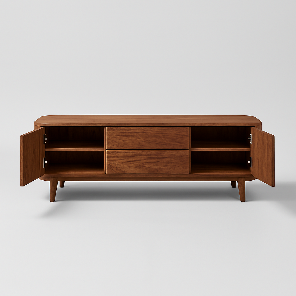 Lusano Media Console in walnut veneer with curved corners and Italian minimalist design – The Meem Store