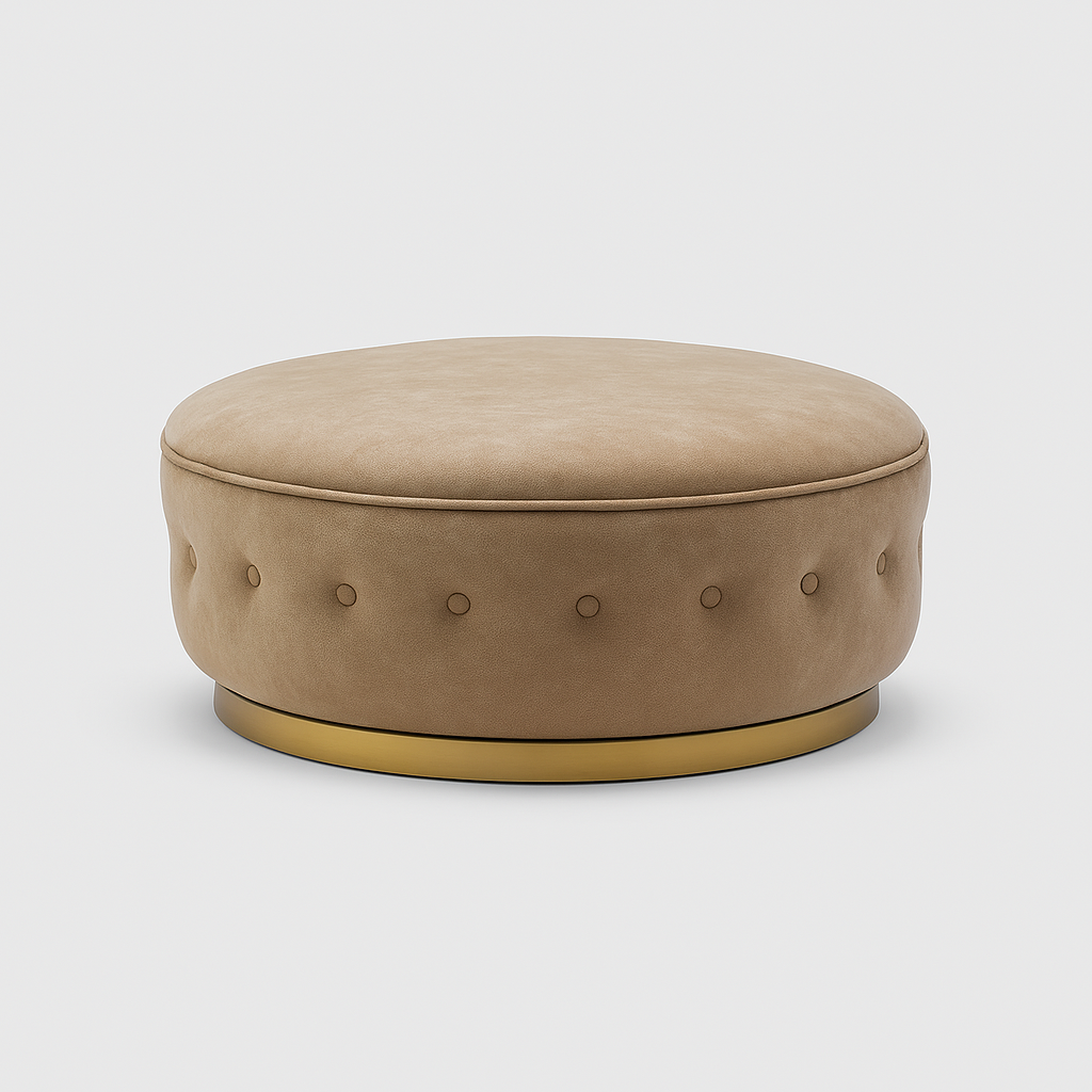 Marquetta Ottoman in camel suede with brass base – The Meem Store