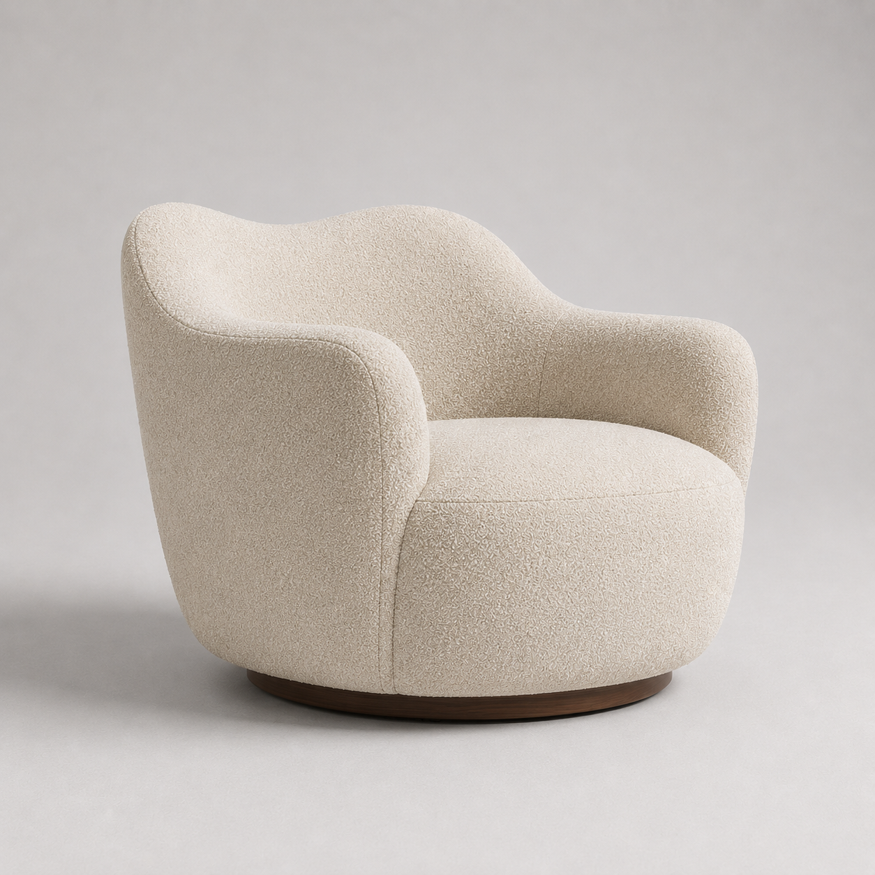 Luxury boucle accent chair with curved sculptural silhouette