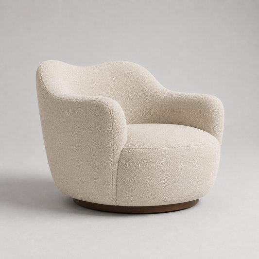 Luxury boucle accent chair with curved sculptural silhouette