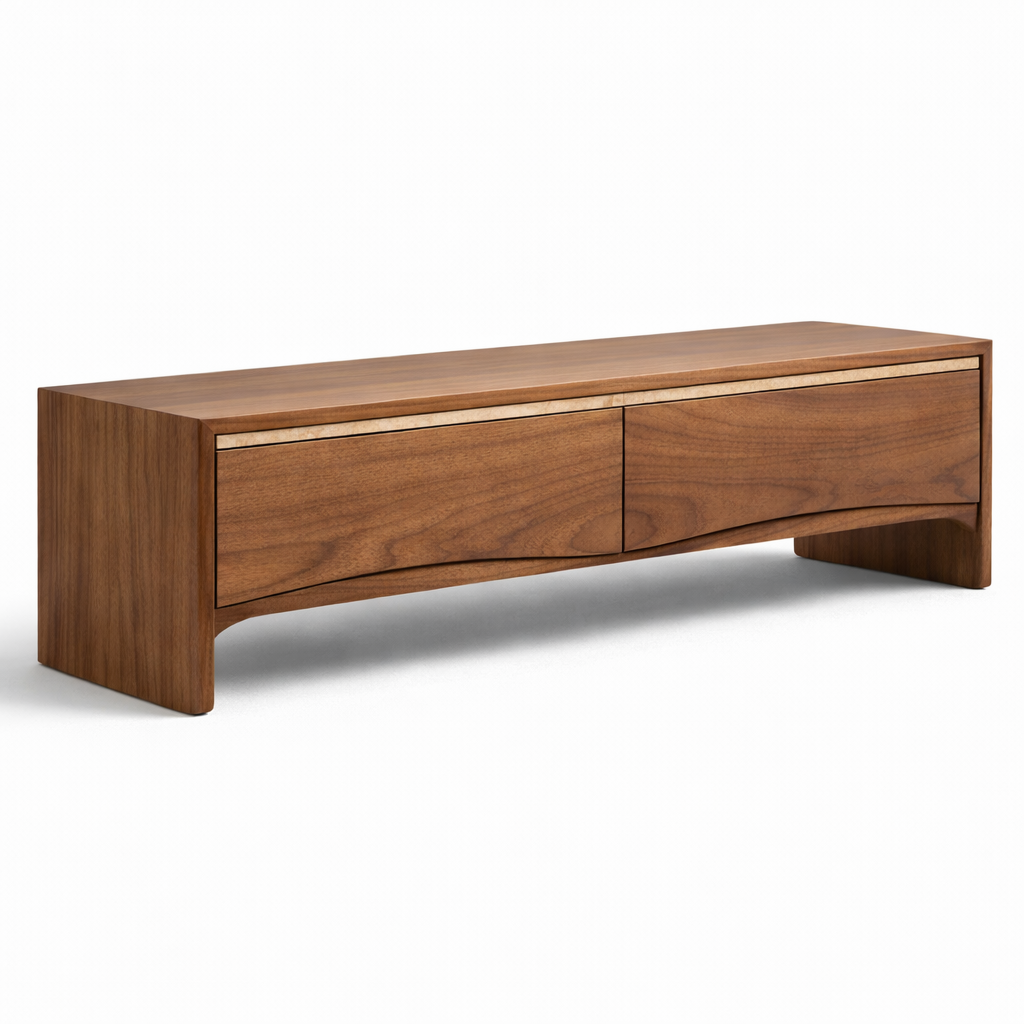 Modern minimalist media console in walnut veneer finish by The Meem Store