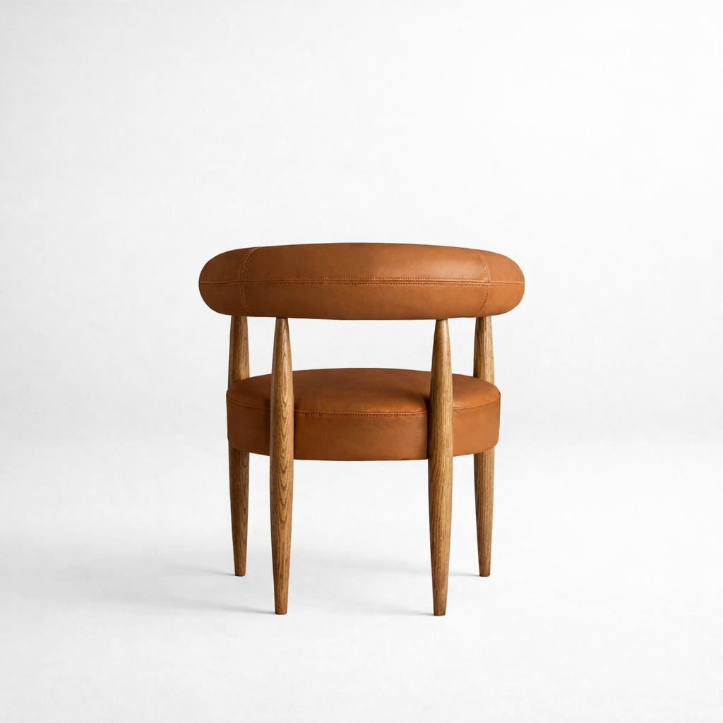 Architectural leather dining chair with wooden frame contemporary majlis seating UAE