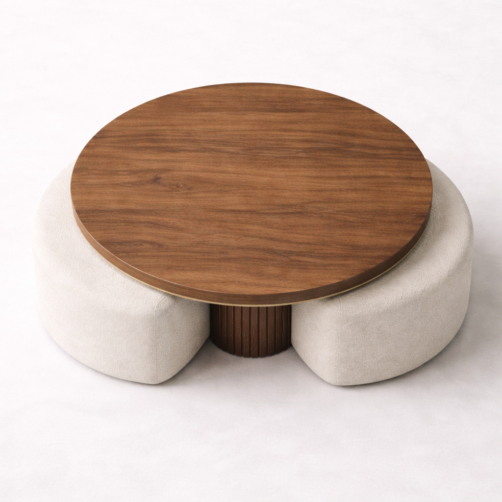 Modern designer coffee table with integrated ottomans