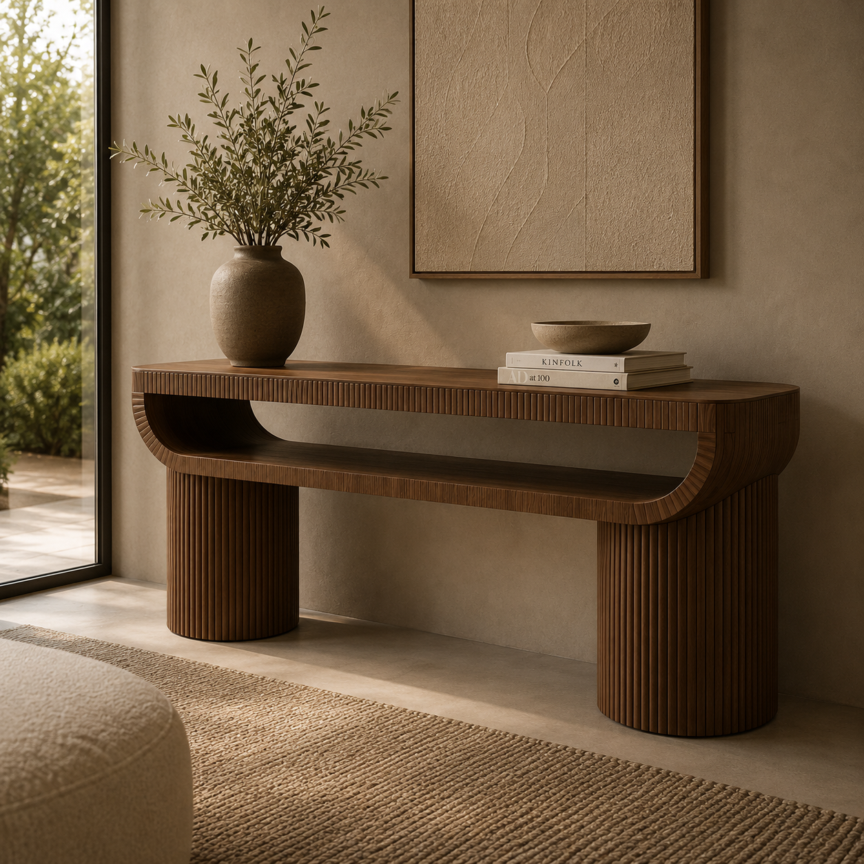 Luxury walnut hallway console designed for contemporary interiors