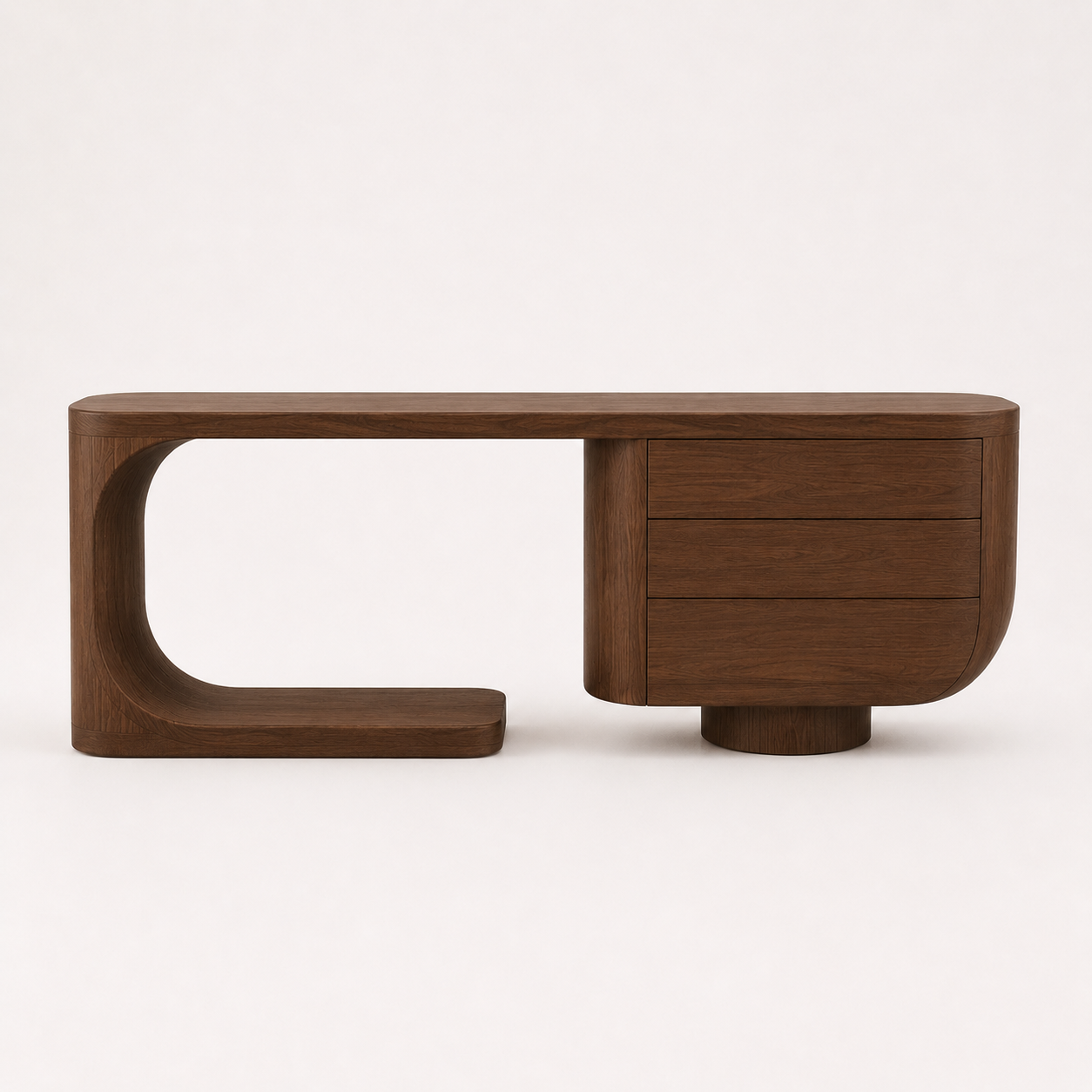 Modern European executive desk with rounded drawer cabinet and floating silhouette