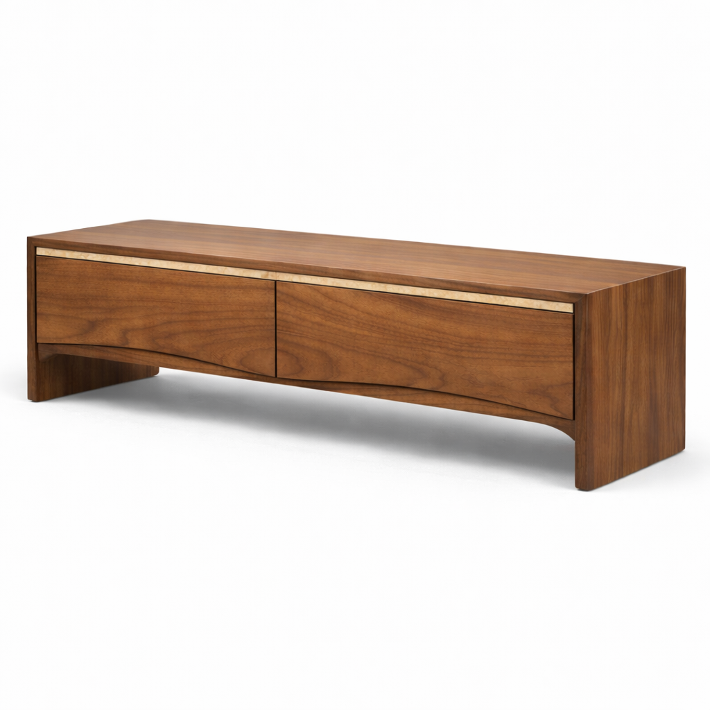 Architectural low-profile TV cabinet for contemporary living interiors