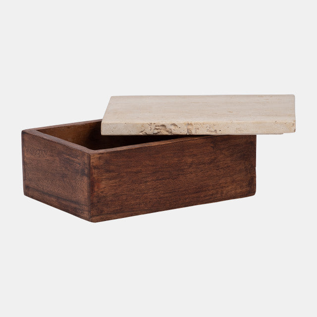 Wooden box with a stone top 