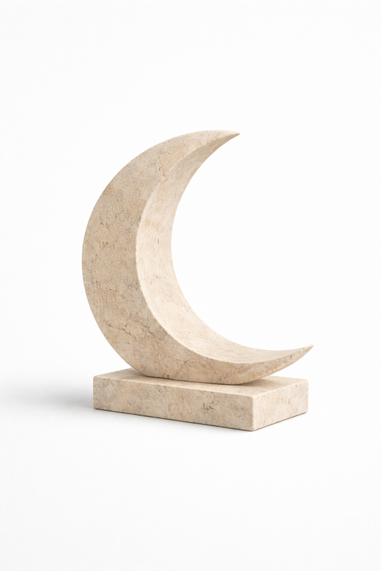 Beige marble crescent moon sculpture home decor the meem store 