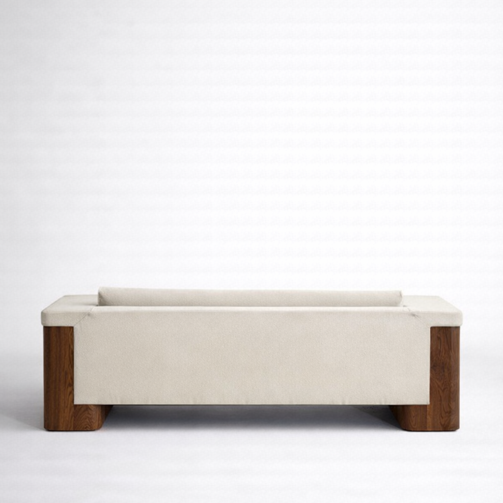Minimal cream sofa with solid wood base contemporary Ramadan hosting furniture UAE