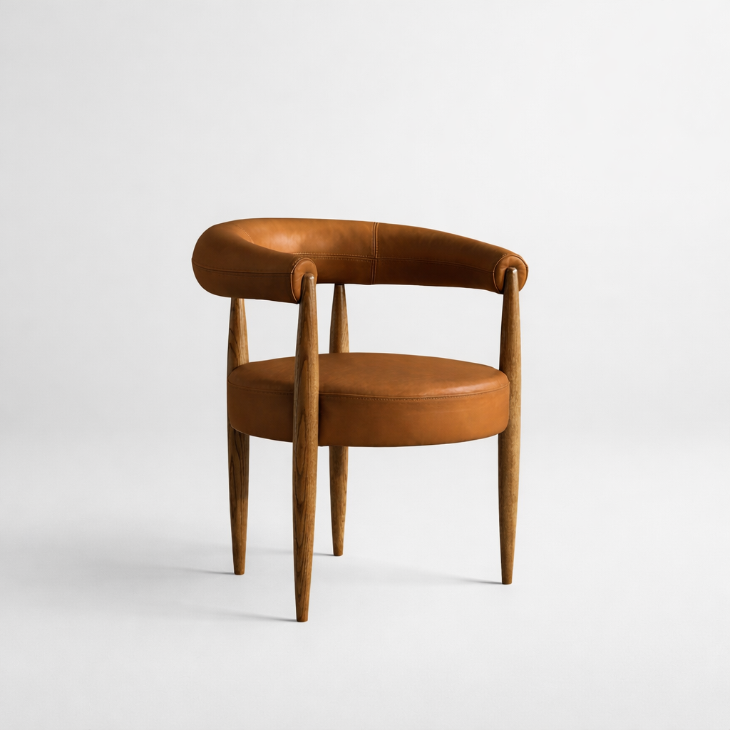 Luxury tan leather dining chair with solid wood legs modern dining furniture UAE
