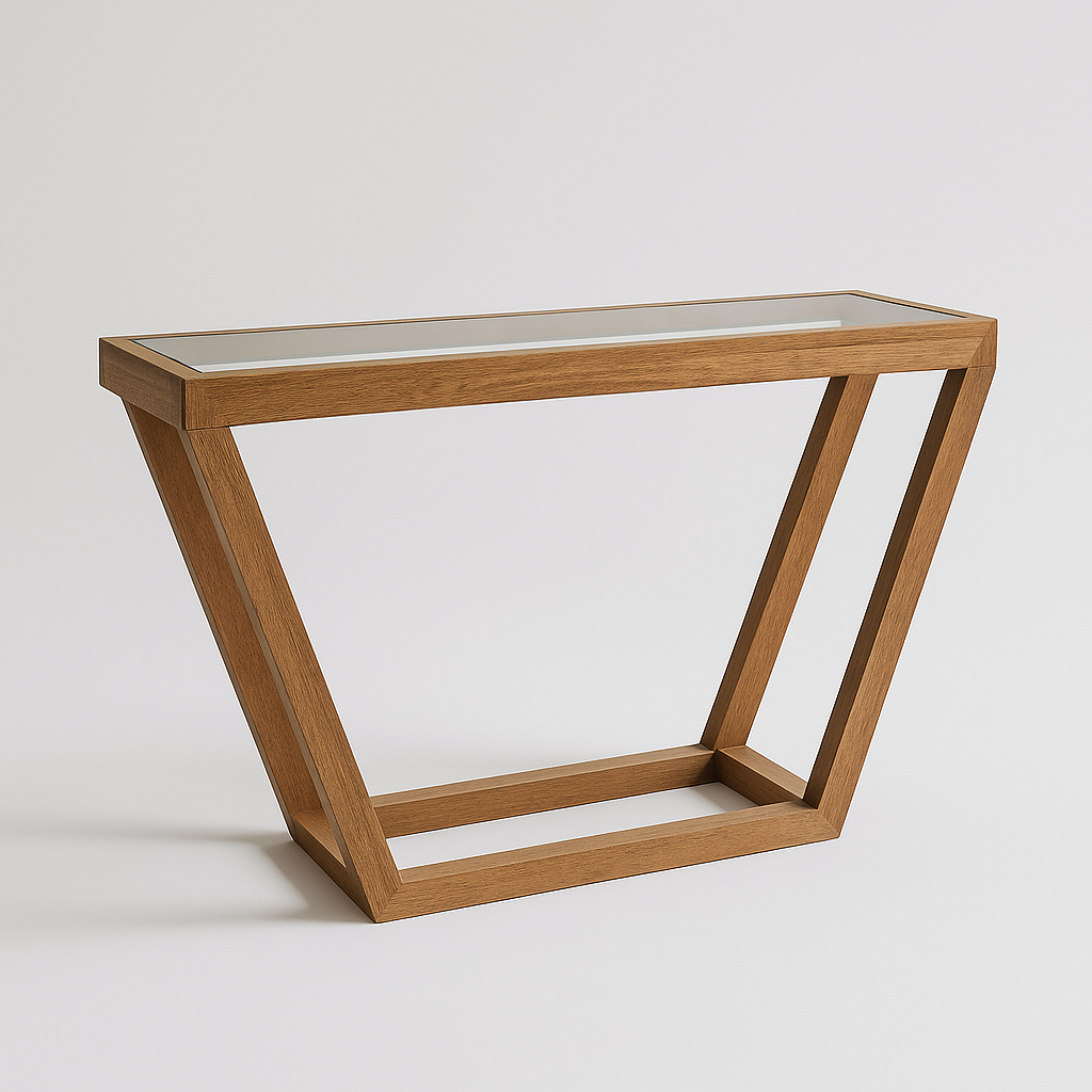 Nuvair Console Table with inverted oak frame and clear glass top – The Meem Store