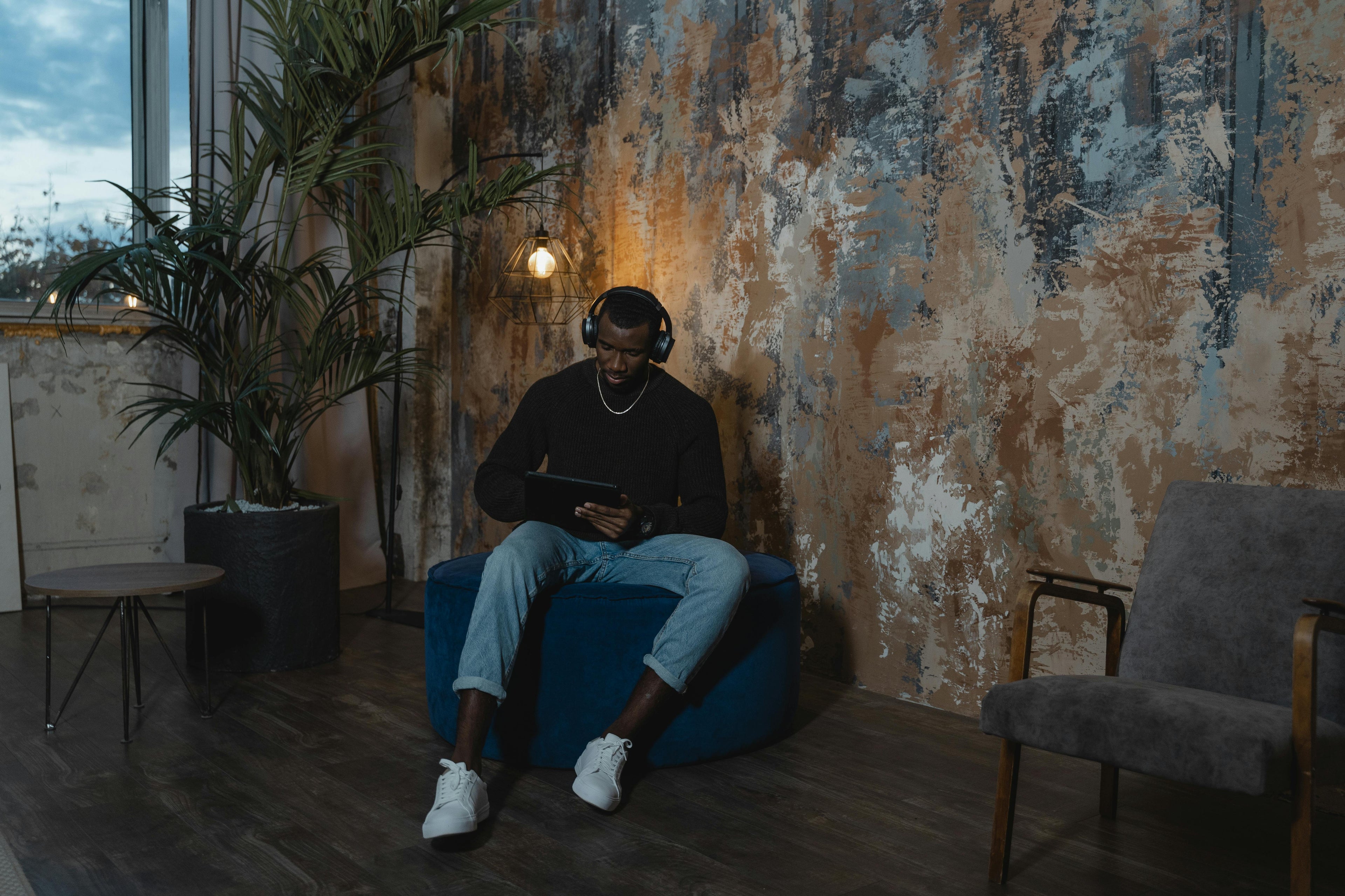 Lifestyle image of ottoman styled in Dubai living room – versatile luxury furniture by The Meem Store.