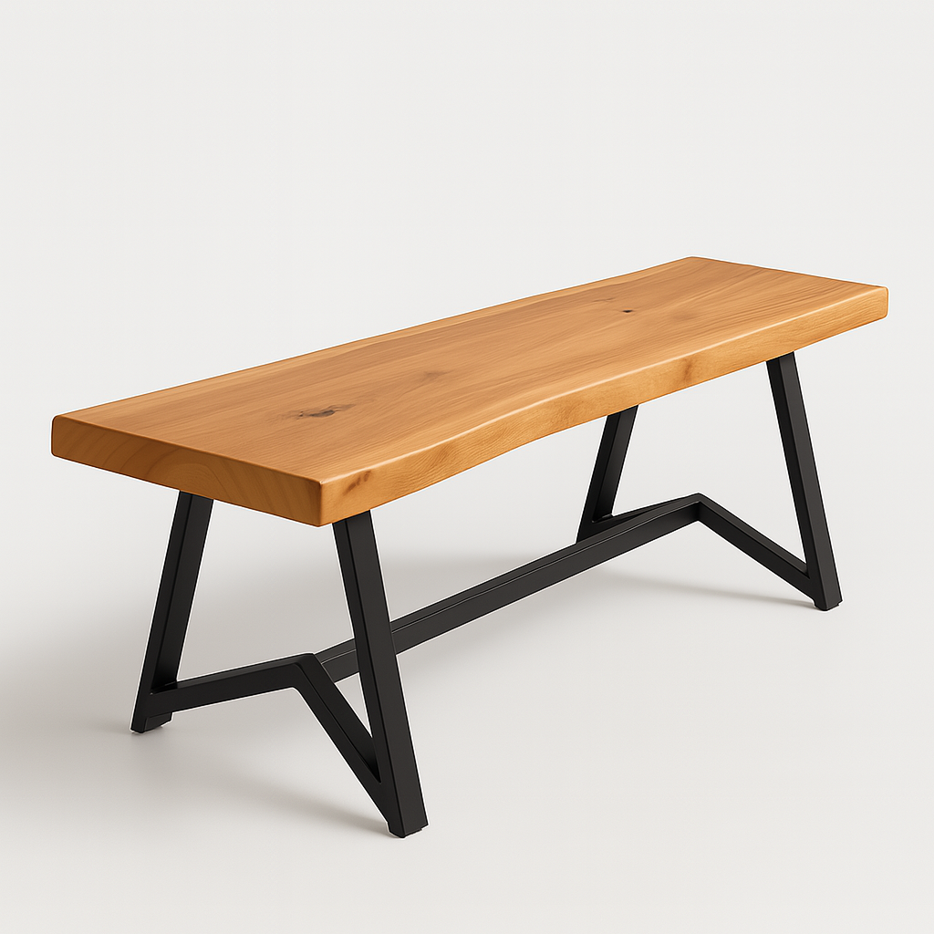 Ravern Bench with natural live-edge solid wood top and matte black metal legs – The Meem Store