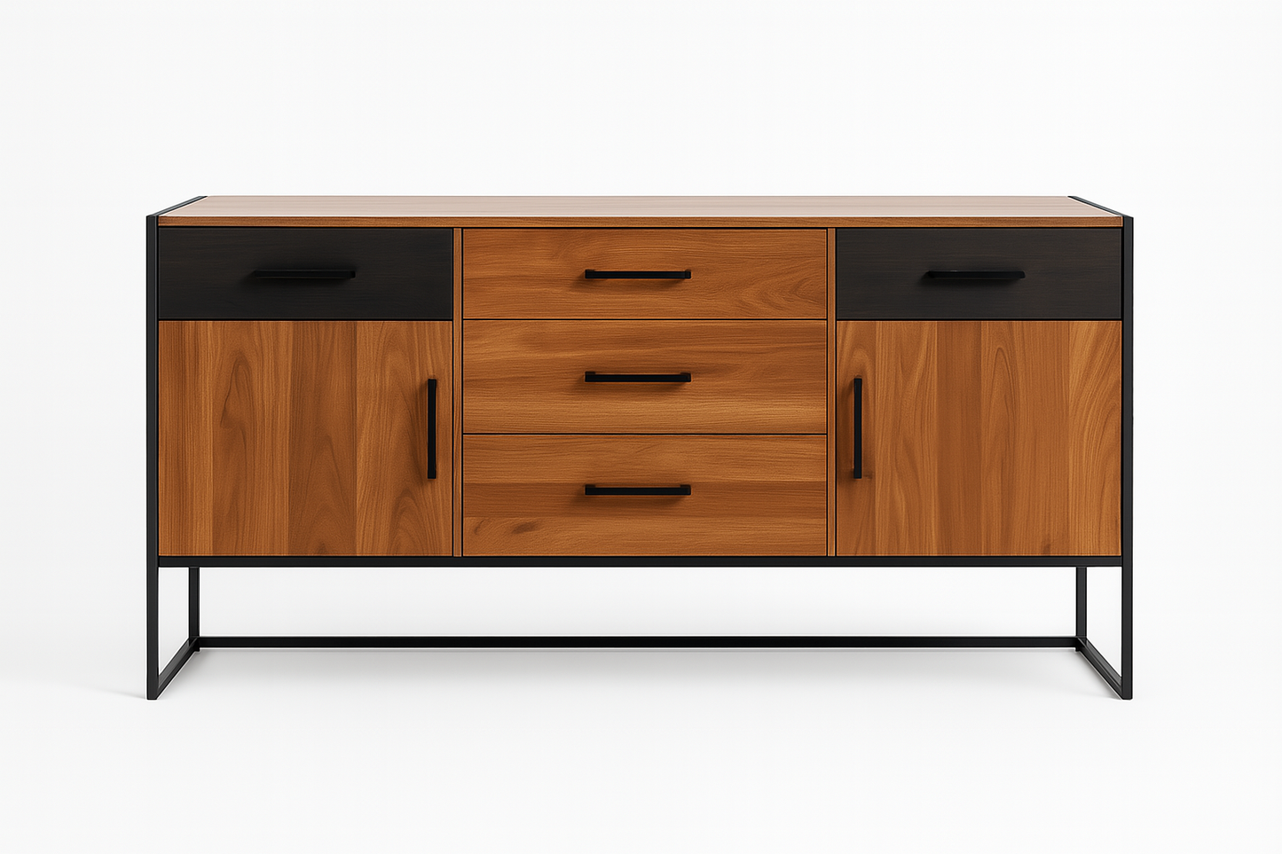 Ravlen Console Table with walnut laminate body and matte black steel frame – The Meem Store