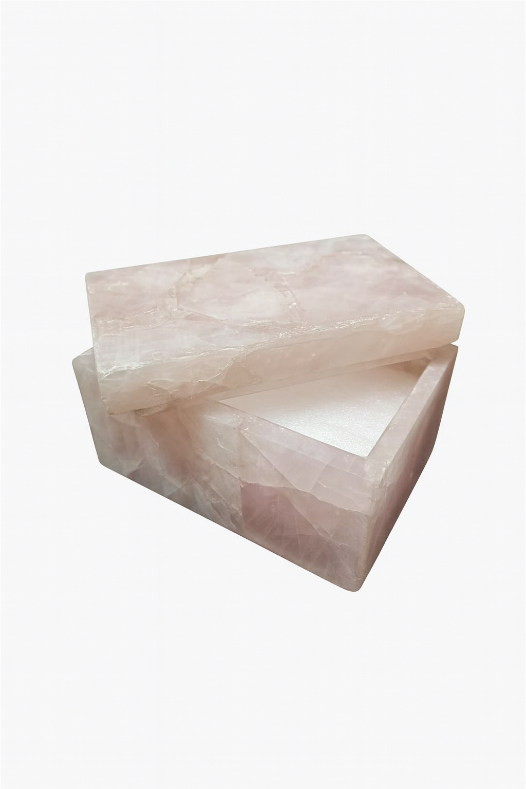 Rose quartz storage casket with polished blush crystal and natural translucent patterns – The Meem Store