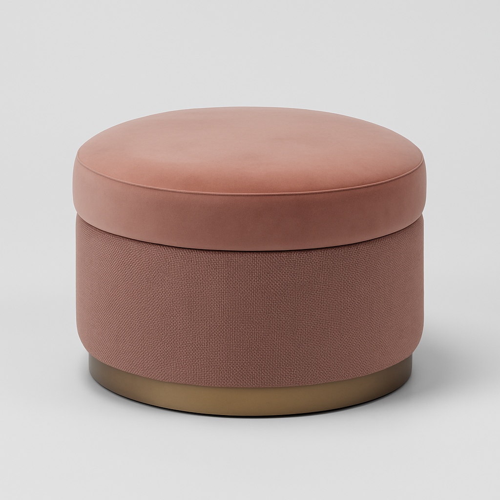 Rosmira Ottoman in blush velvet and brass base – The Meem Store