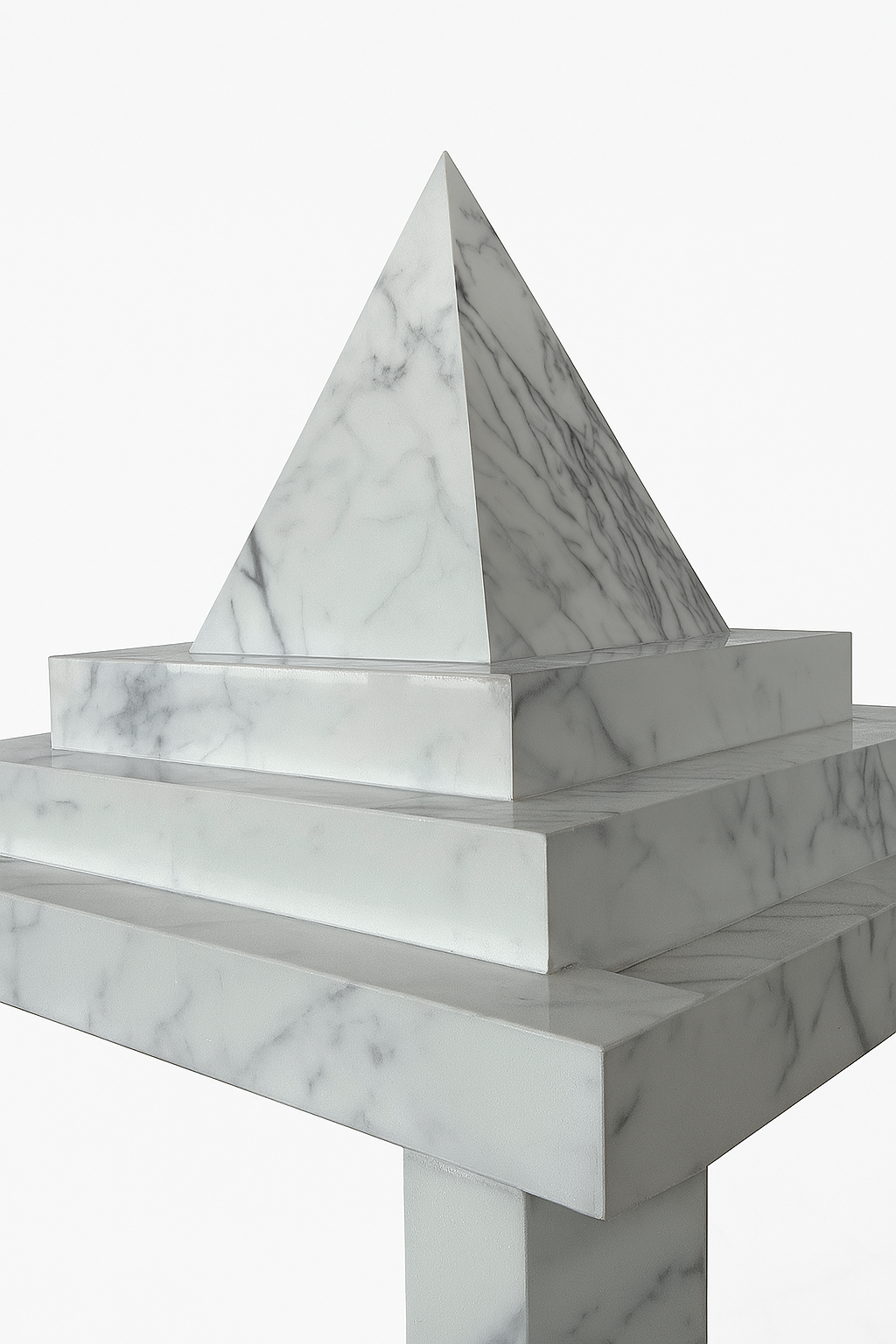 Close-up of pyramid top and stepped detailing on white Satariano porcelain temple – The Meem Store