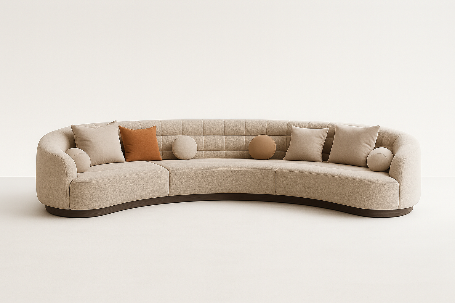 Selviera sectional sofa in beige boucle fabric with espresso base – The Meem Store