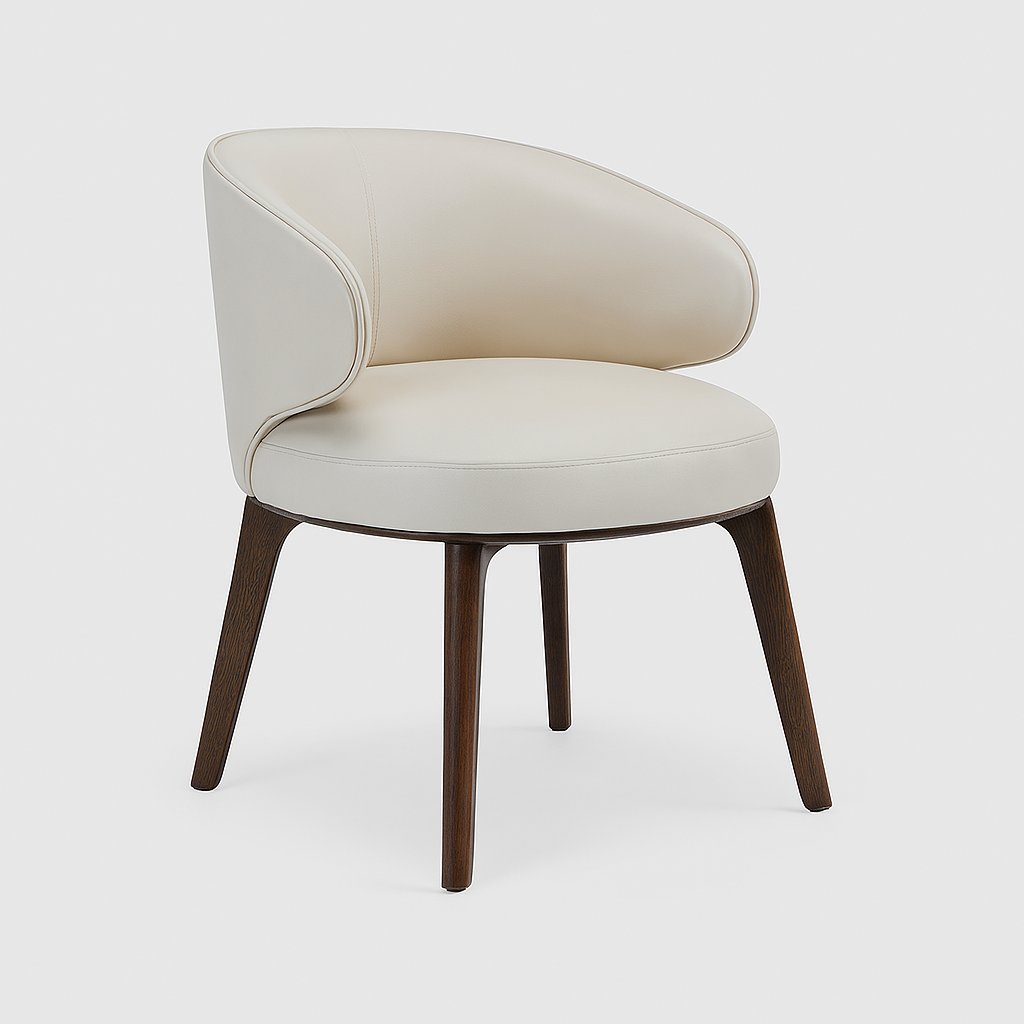 Seren dining chair in ivory synthetic leather with walnut legs – The Meem Store
