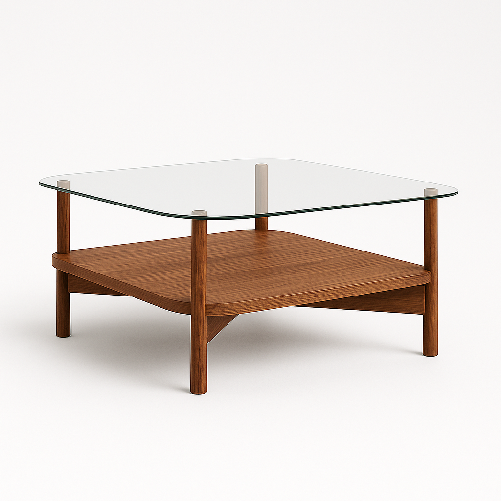 Solvyn Coffee Table with glass top and teak wooden frame – The Meem Store