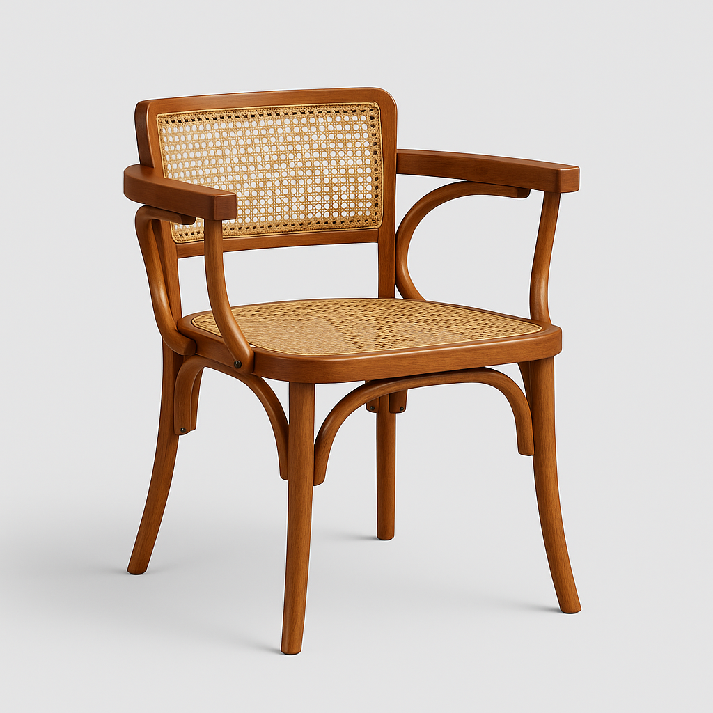 Tavira dining chair in solid wood with natural cane seat and backrest – The Meem Store