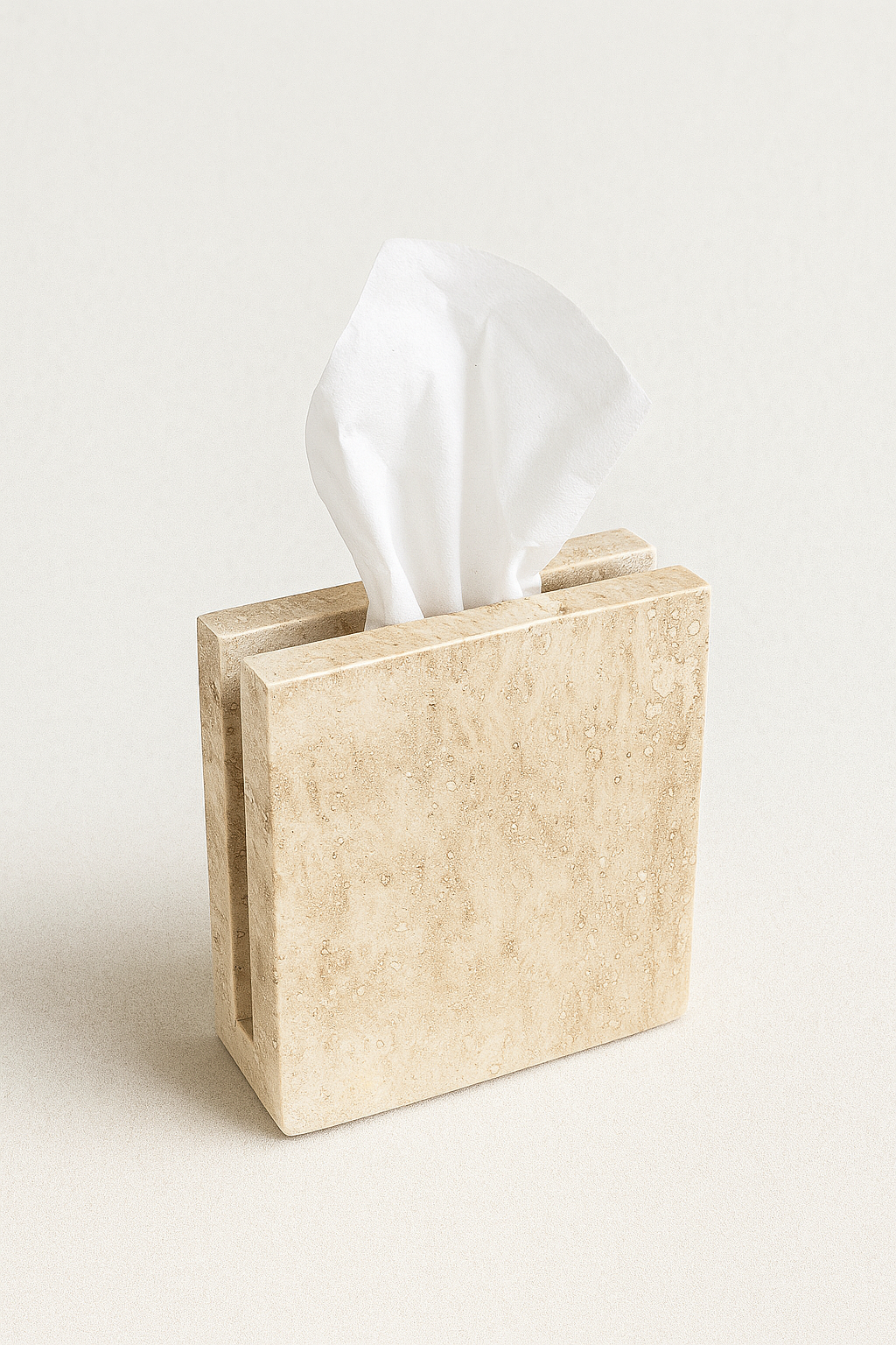 Travertine marble tissue holder with honed finish, inspired by classic Italian stonework – The Meem Store