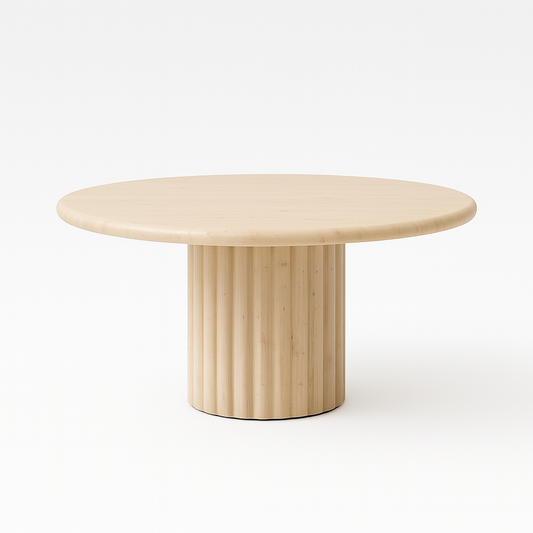 Valen Coffee Table in full travertine marble with fluted cylindrical base – The Meem Store