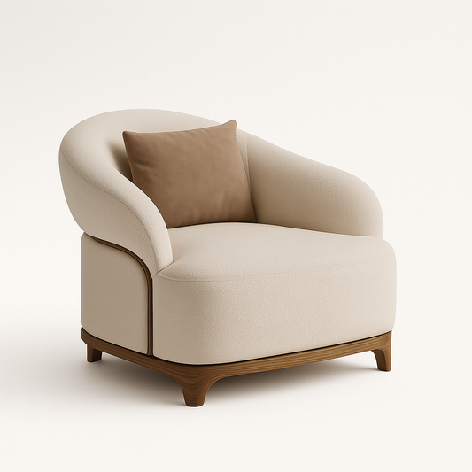 Valencia single seater sofa in ivory boucle with walnut base – The Meem Store