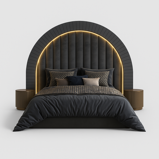 Valentino Super King Bed with LED arch headboard and charcoal velvet upholstery – The Meem Store