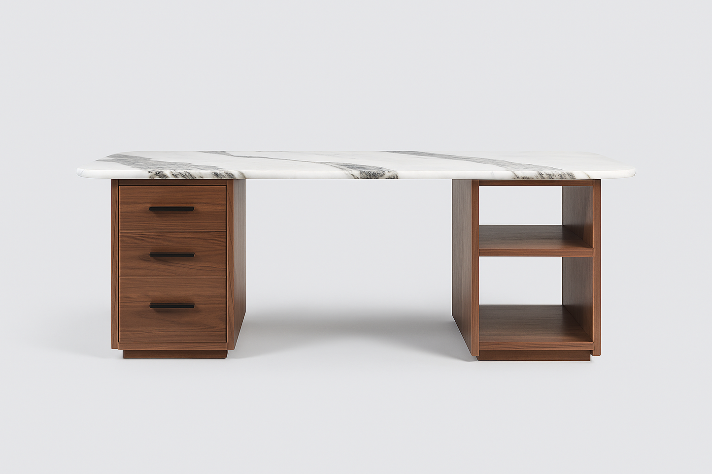Valmar Executive Desk with white marble top and walnut base – The Meem Store