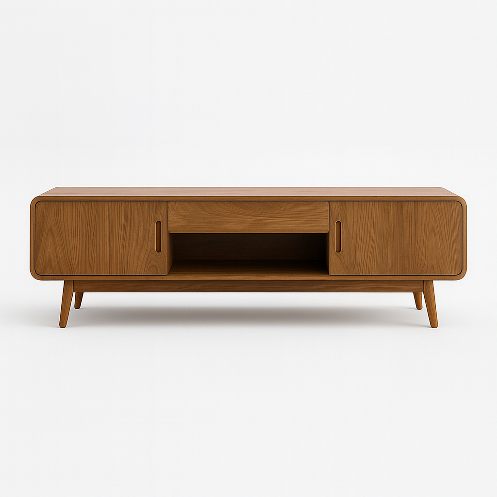 Valserra Teak Media Console with sliding doors and minimalist Italian design – The Meem Store