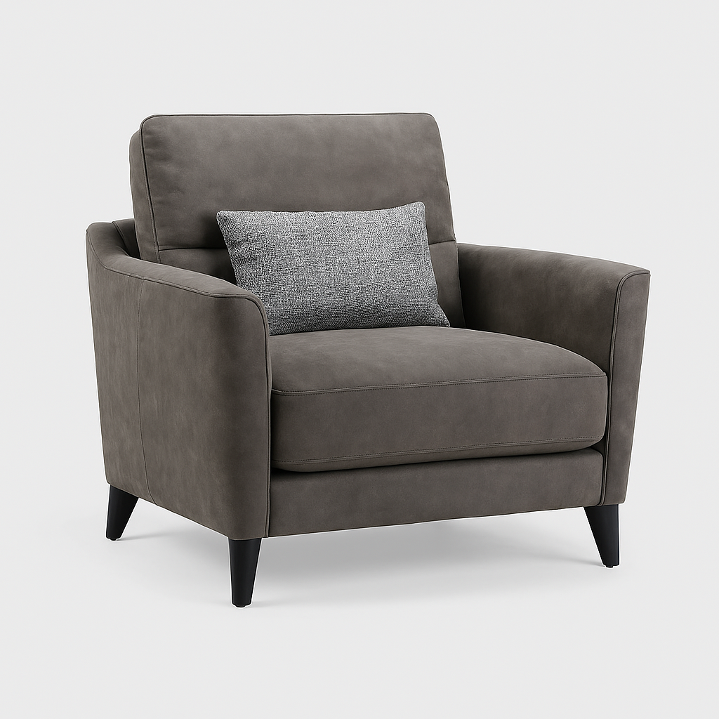 Vardyn Armchair in charcoal grey with dark walnut legs – The Meem Store