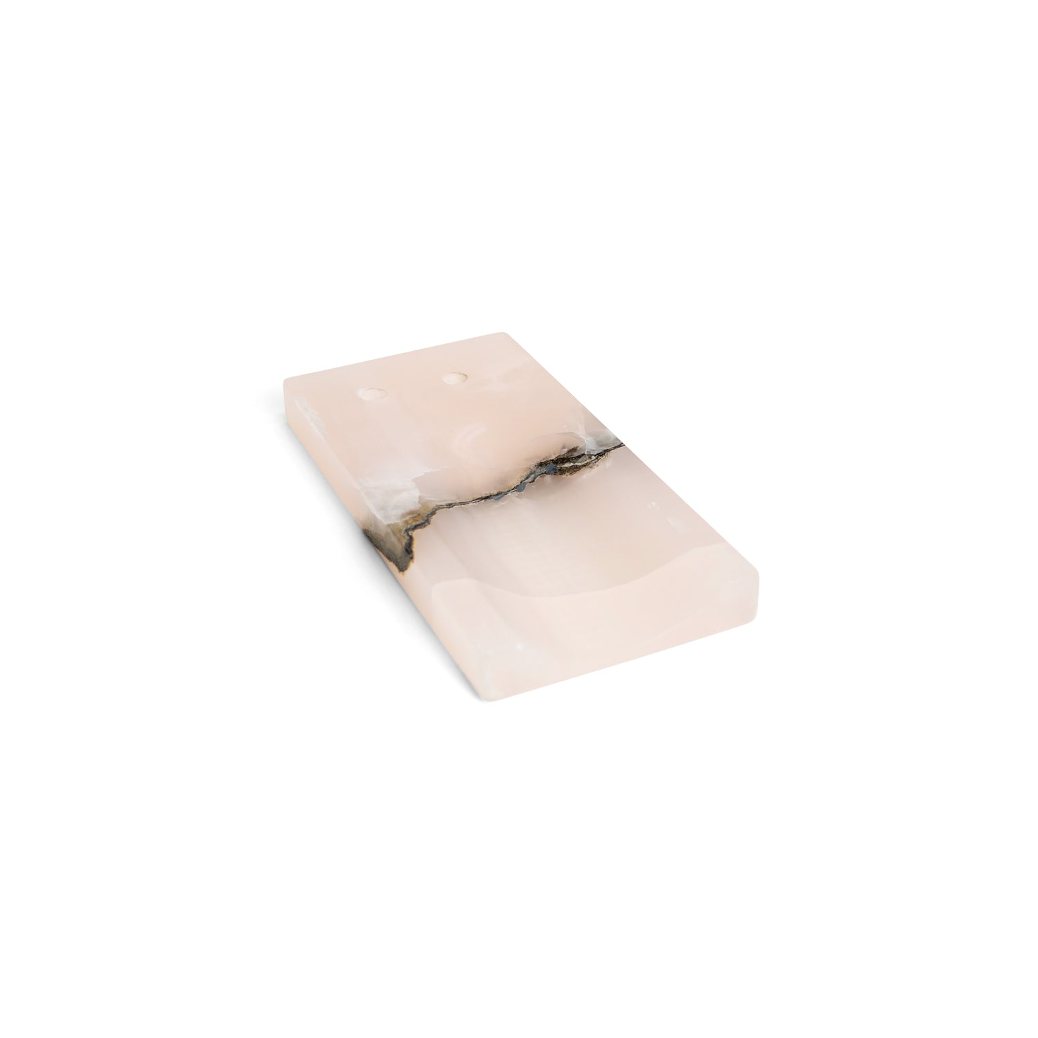 Pink onyx pen rest with dual pen slots and natural mineral veining – The Meem Store