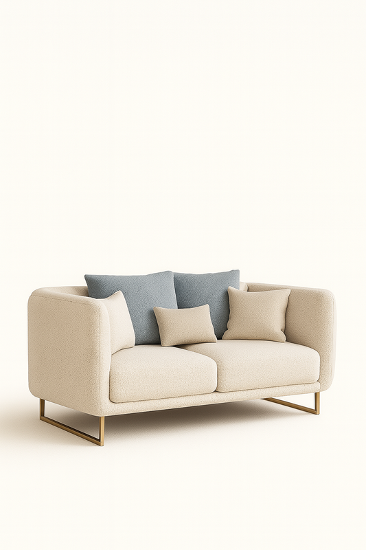 Vellano 2-seater sofa in ivory cream bouclé with gold legs – The Meem Store