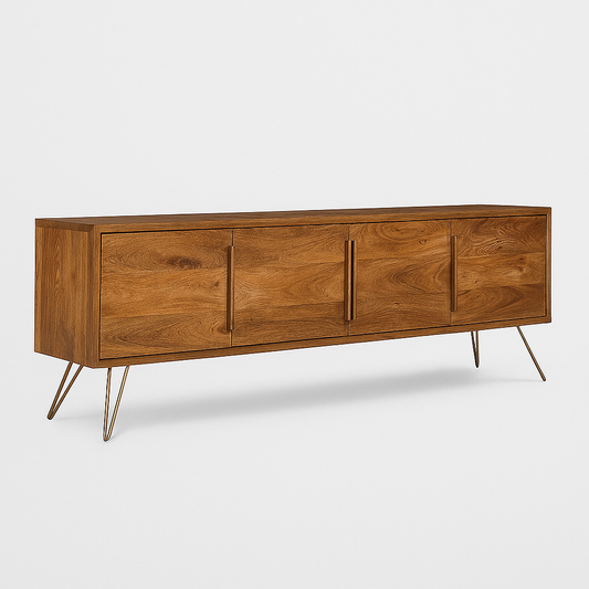 Verdenza Walnut Media Console with brass legs and mid-century Italian design – The Meem Store